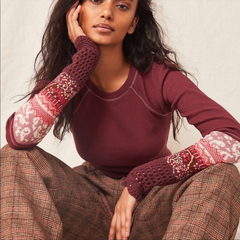 Free People In the Mix Thermal Cuff Top Rio Vino Size XS Women